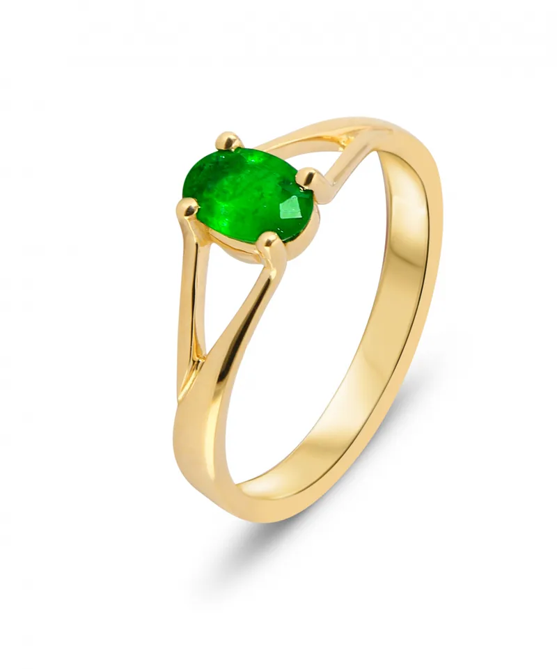Bague Emeraude Ovale 7x5mm Serti griffes Or Jaune